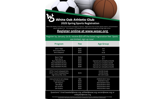 Spring Sports Registration Open